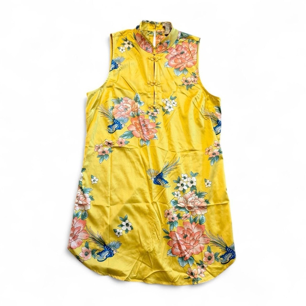 Yellow Asian Inspired Sleeveless Mini Dress Size M Spring Vacation Dress